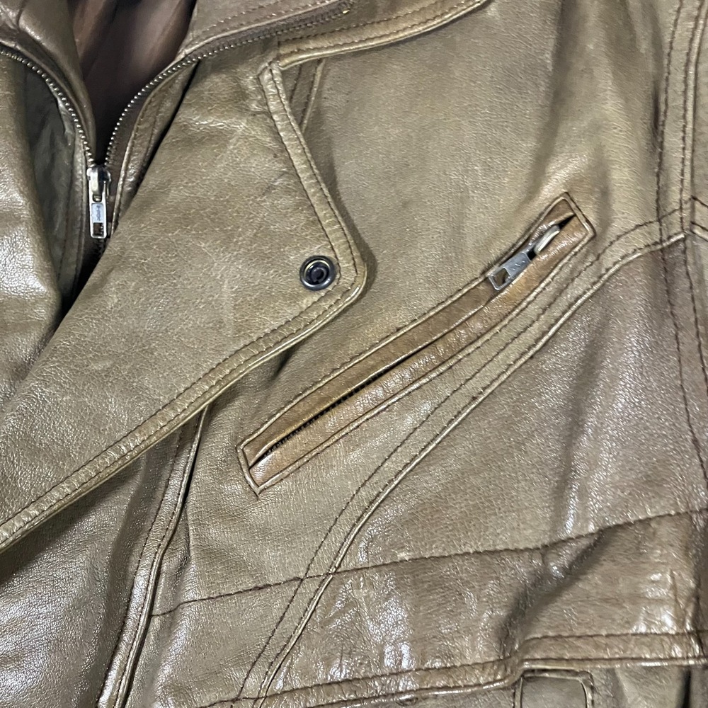 Unbranded Genuine Leather Jacket Men's Large‎ Brown Beige Vintage Bomber Style - Picture 6 of 16